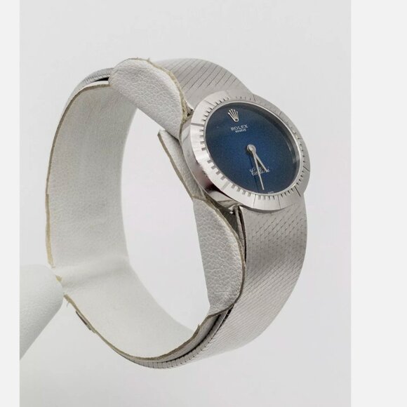 Rolex 33mm CELLINI Blue 18k White Gold Ladies Watch PAPERS main image 6